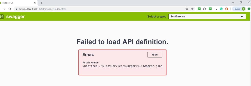 Swagger Failed to Fetch Error Debugging API Gateway Issues with Postman - Resolved:Failed to load API definition (undefined /swagger/v1/swagger