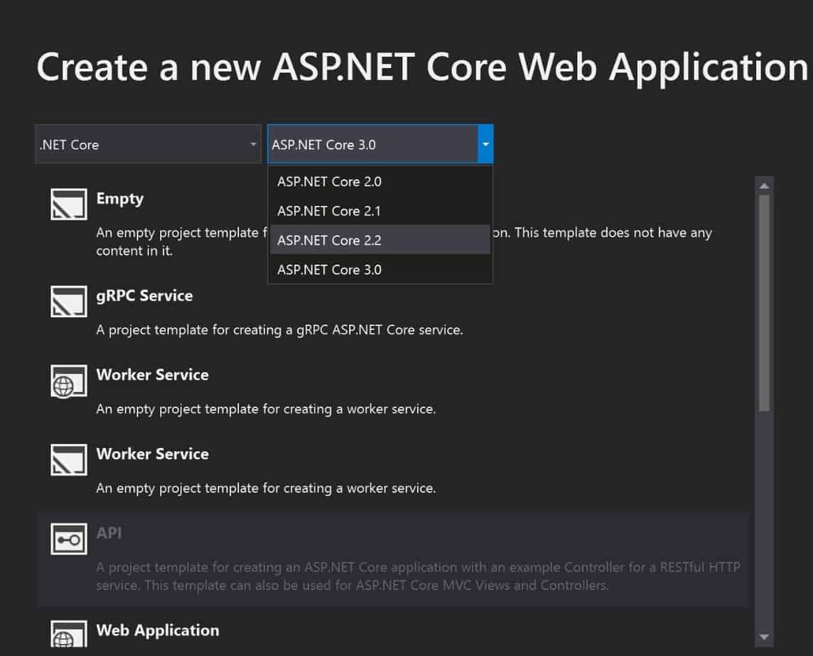 how to use .net core in visual studio 2019