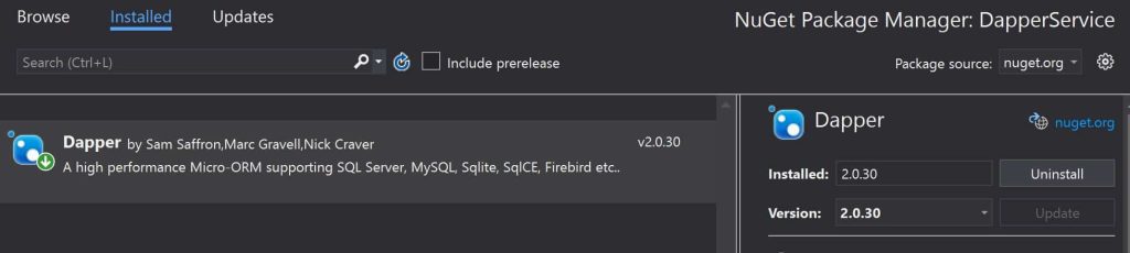dapper NET core
