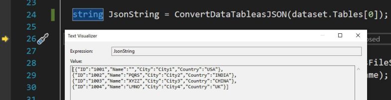 convert list to json file c#