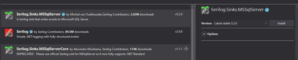 Serilog Database Logging in ASPNET Core