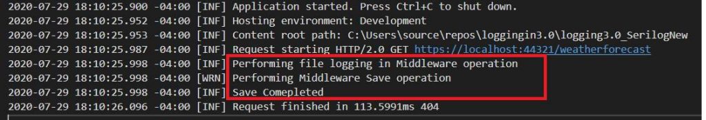 File logging in the Middleware in ASPNET Core