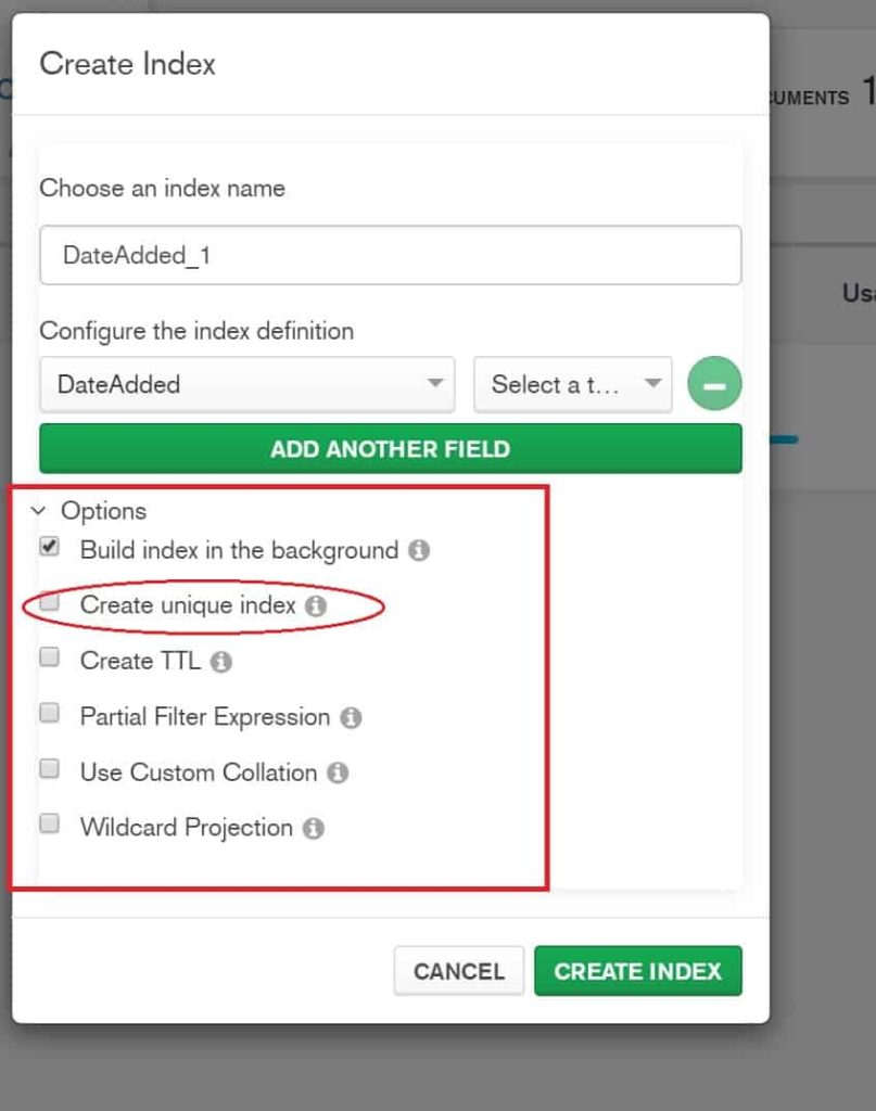 How to create MongoDB indexes using UI