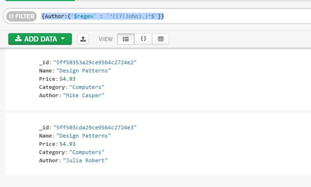 
mongodb not equal,
mongodb check if field is string,
mongodb regex not contains,
mongodb array does not contain,
mongodb not string,
not in mongodb aggregate,
mongodb match string,
nor in mongodb,